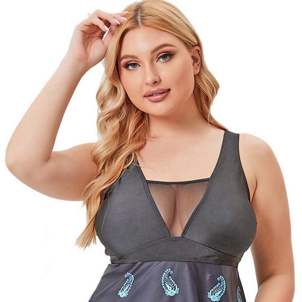 Plus 2Pc Swimdress Set Womens Size 24 High Cut Paisley Swimwear - Picture 6 of 8